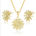 Zircon Rhinestone Decorated Flower Pendant 18k Gold Plated Women's Metal Ball Chain Necklace & Earring Set for Wedding & Party