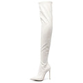 Ladies Plus Size Knee High Heel Leg Baddie Thigh High Boots Leggings Black White Leather Pointed Toe Design Stretch Sock Winter