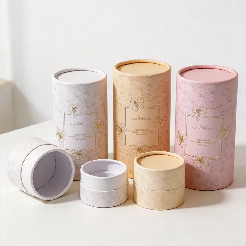 Custom Glossy Lamination Logo Craft Skincare Loose Powder Cosmetics Essential Oil Sunscreen Cream Cylinder Packaging Paper Tube