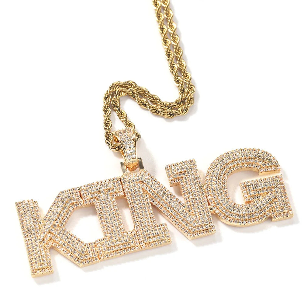 Personalized Brass Hip Hop Letter Name Necklace with CZ Stone Gold Plated Rope Chain Unisex Custom Pendant Jewelry Gift