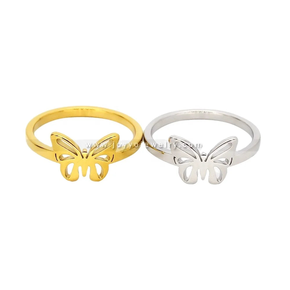 Ladies Exquisite Hollow Butterfly Ring Silver Gold Tone Womens Stainless Steel Jewellery Sweet Charm Ring Trendy Fashion Jewels