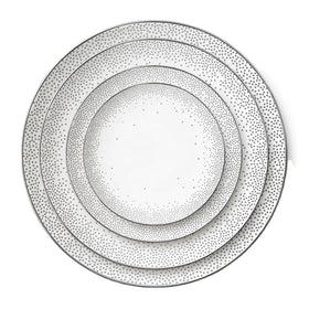 Round Silvery Rim Ceramic Tableware Bone Dinnerware Kitchen Plate Set With Silvery Dot Western Porcelain Plates