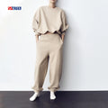 Casual Sweat Suit Custom Tracksuit Fleece Cotton Outfits 2 Piece Crewneck Sweatshirt and Sweatpants Set Women
