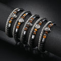 Men's Tiger Eye Stone Animal-Themed Bead Inspired Natural Black Stainless Steel Metal Link Geometric Anniversarie Stone Bracelet
