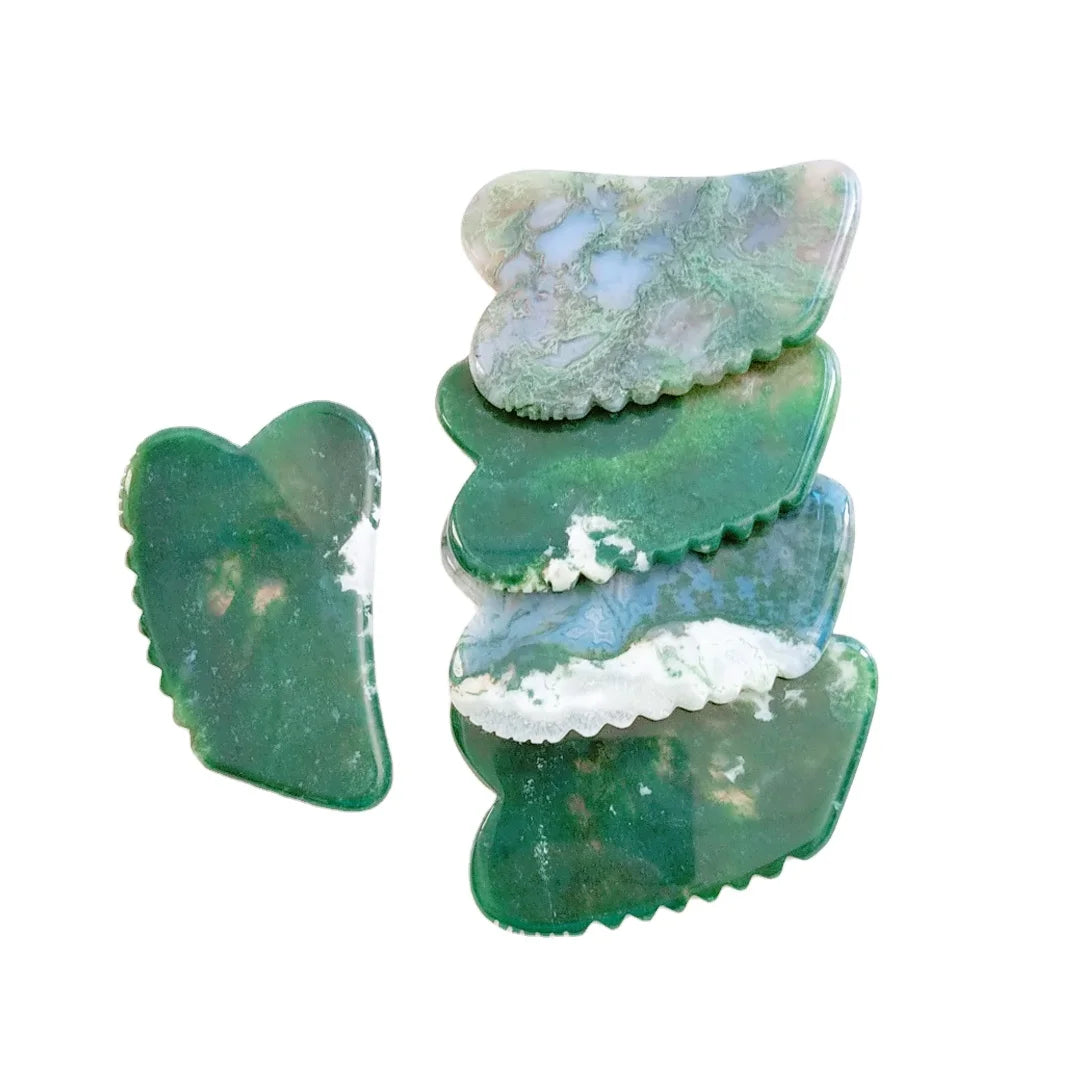 Huiying Jagged square Shape Gua Sha Tool Jade Moss Agate Guasha Chinese Face Scraping Massage Tool Anti-aging Beauty Therapy