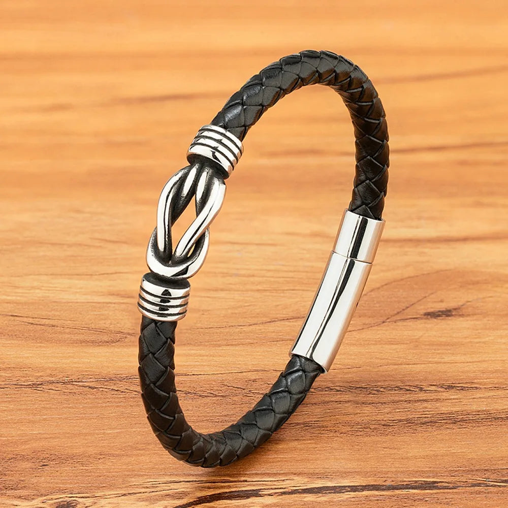 New Design Stainless Steel Magnetic Buckle Genuine Leather Charm Punk Style Black Red Unisex Gift Jewelry YUNSE OT-290