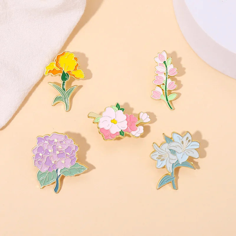 Wholesale Cheap Custom Clothes Logo Cute Plant Violet Lily Flower Dyed Color Metal Soft Enamel Collar Flower Lapel Pin