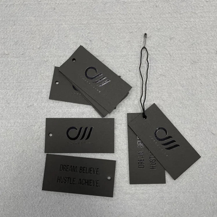 Luxury Clothing Swingtags Black Matte Paper Garment Tags Custom Hangtags Logo With Stamping Foiled