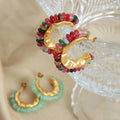 Free-Spirited Boho Hoops C-Shape Non-Tarnish Steel with Gemstone Beads Waterproof Everyday Adventure Earrings Wholesale