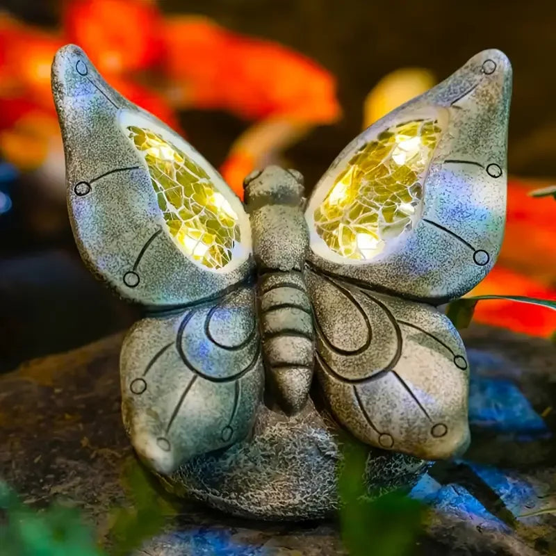 Hot Sale LED Illuminated Butterfly Resin Sculpture Warm Yellow LightOutdoor Garden Decor for Yard Pathway
