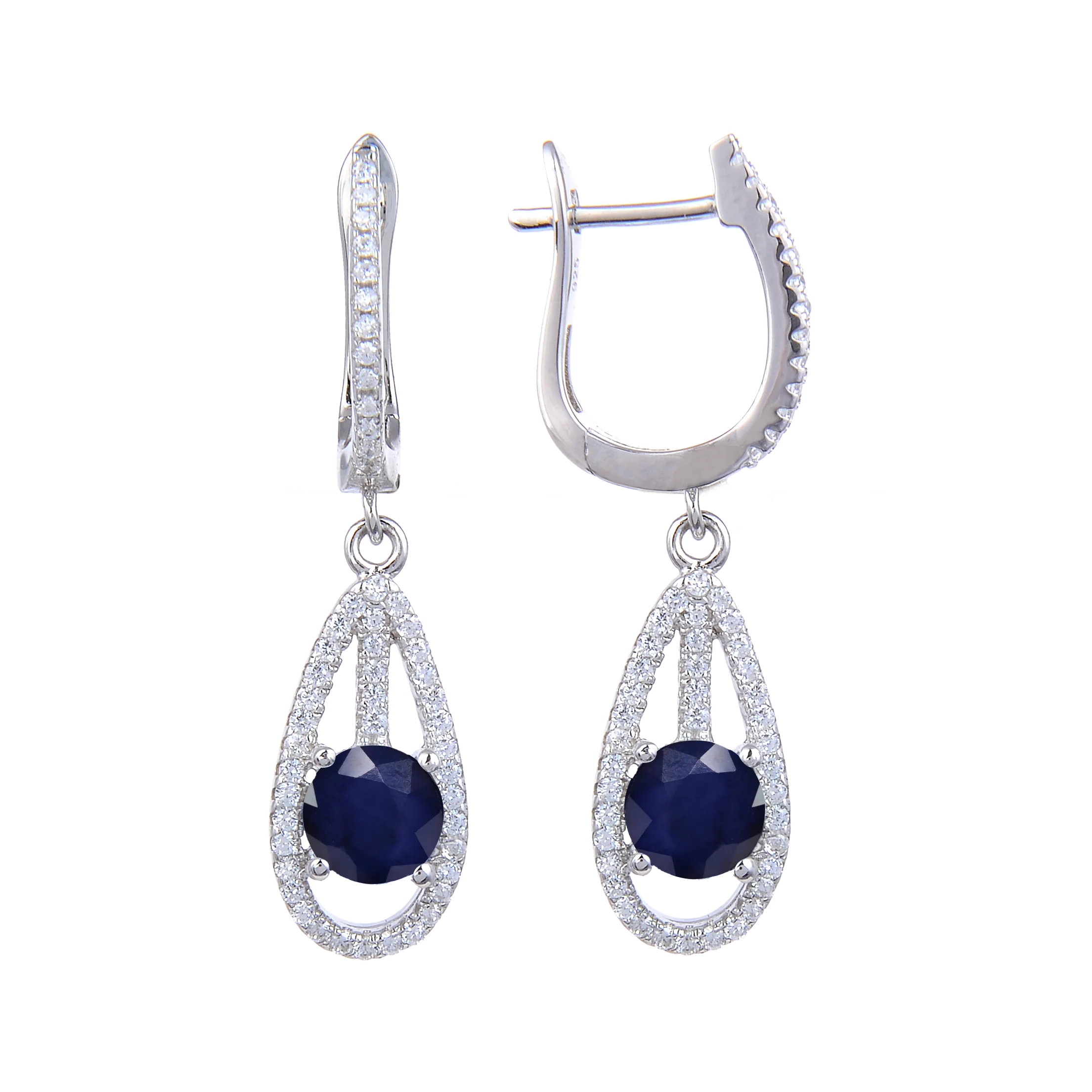 Abiding Jewelry Customize New Arrivals 925 Sliver Blue Sapphire Gemstone Water Drop Shape Dangle Earrings With CZ