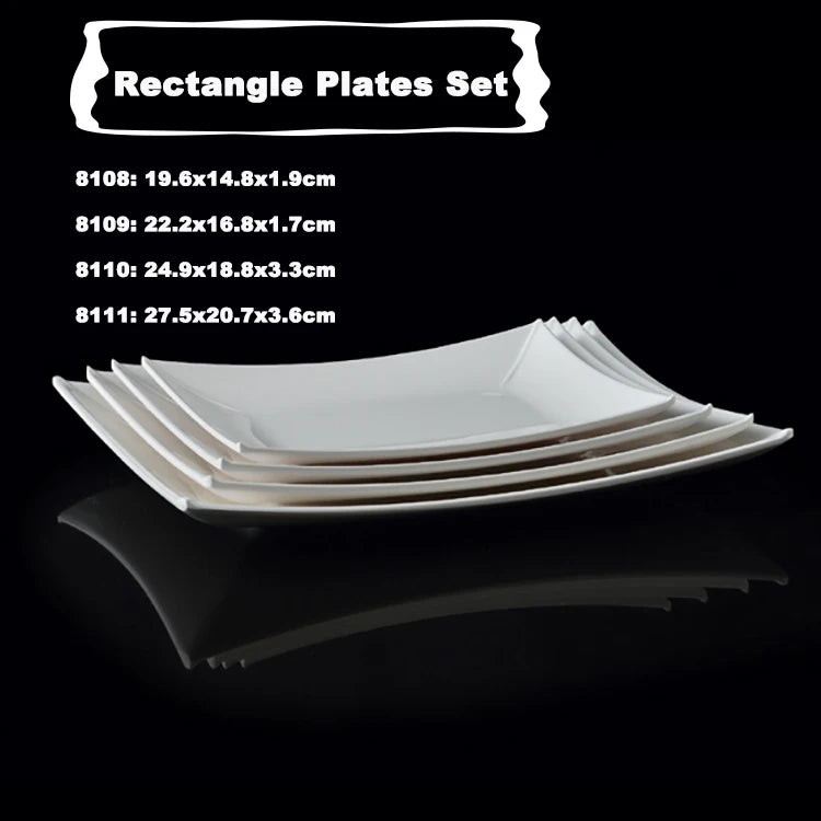 Hotel Restaurant Custom Printing Melamine Plates Set White Rectangle Serving Platter Plate MegaBDM