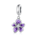 New 925 Sterling Silver Purple Enamel Flower Beads Clear Zircon Charms for Women Original Bracelet Fine Jewelry SCC2556