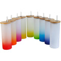 Sublimation Blanks 18oz Colorful Glass Tea Cup Frosted Gradient Drinking Water Straight Bottle Tumbler Mug Bamboo Lid CE/EU