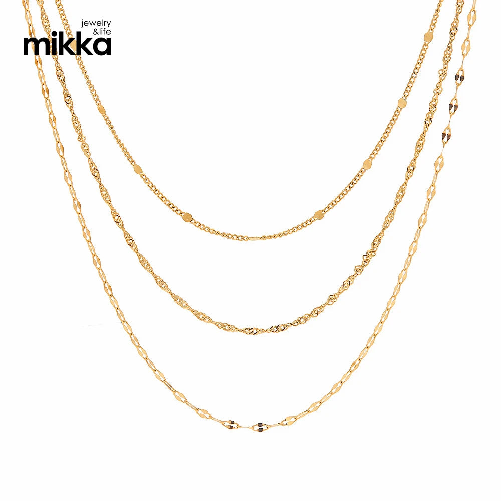 New Trendy Waterproof 18K Gold Plated Stainless Steel Jewelry of Three Layer Stacking Necklace for Women