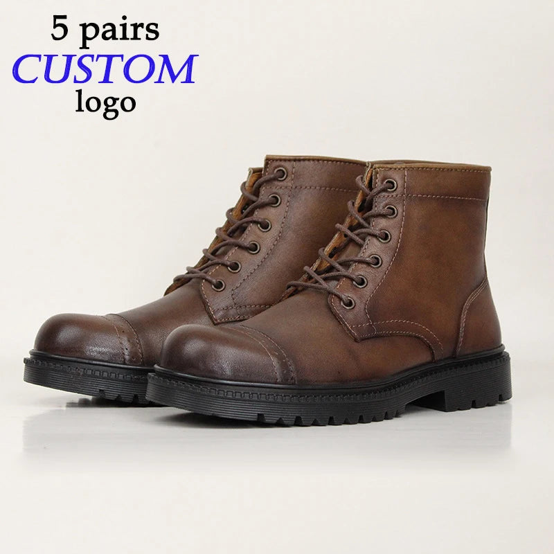 Genuine Leather Men's Boots Lace-Up Football/Soccer Chukka Moto Boot with Soft Feature for Summer