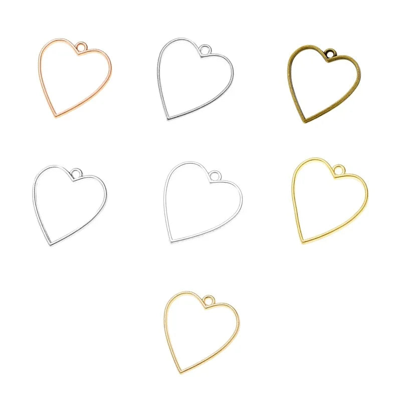 YuenZ 7 Color Heart-shaped Charm Alloy Jewelry Accessories Rectangle Charm Hollow Glue Blank Pendant Tray Bezel 34*30mm B176