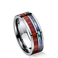 Unisex Tungsten Steel Ring with Simple Wood Grain Shell Double Line Geometric Pattern Classic Silver Plated Fashion Ring for Men