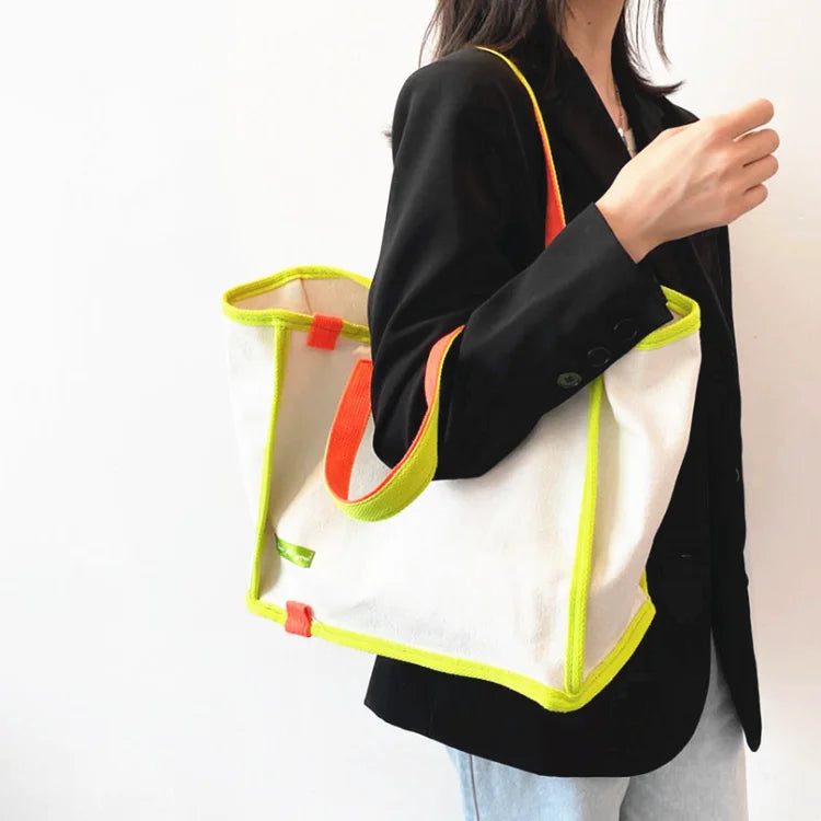 Custom Women's Tote Bag Oversize Canvas Handbag with Portable Webbing Handle Colorful Fashion Style Ladies Canvas Tote Bag