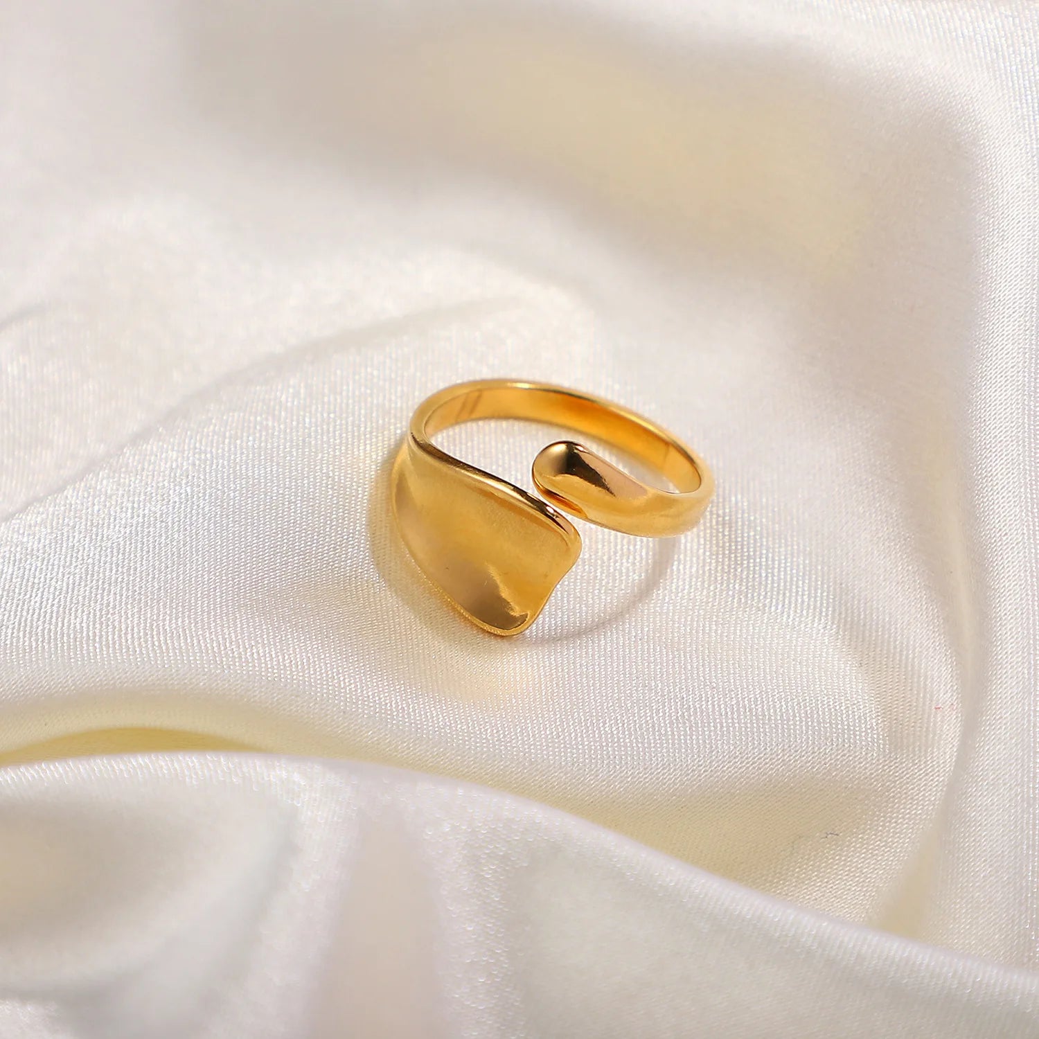 New Simple Stainless Steel 18K Gold Plated Adjustable Rings Finger Irregular Geometric Chunky Rings for Women