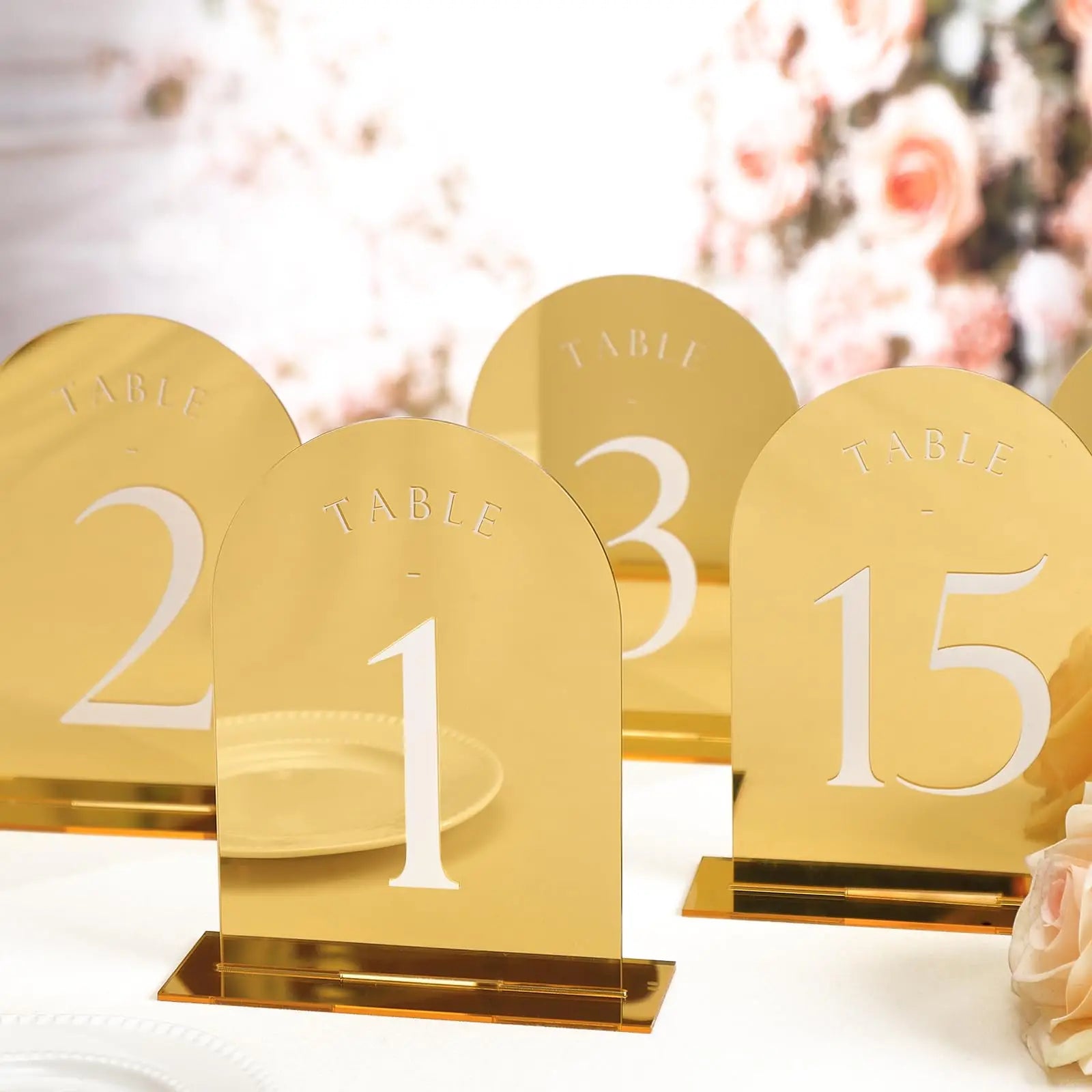 Customized Clear Acrylic Eco-Friendly Elegant Arched Double-sided Letterpress Printed Table Numbers Wedding Decoration Holders