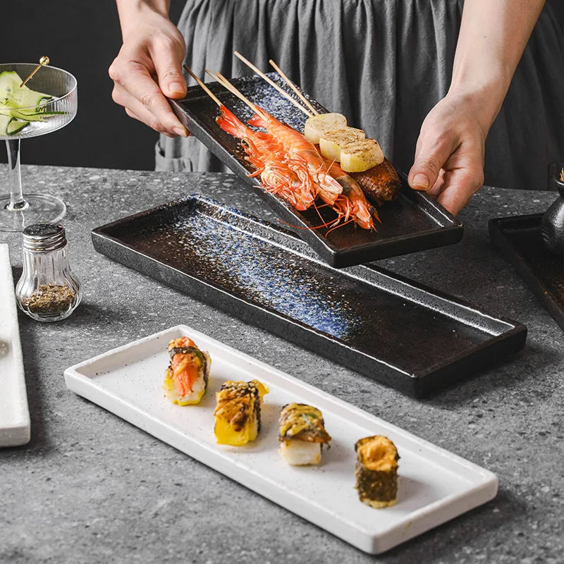 Rectangular Sushi Sashimi Food Plate Fpr Restaurant Japanese Ceramic Cuisine Tray Hot Pot Barbecue Dishes for Food Serving