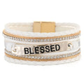PU Leather Cuff Bracelet Multi Strands Wrap Magnetic Clasp Bangle With Rhinestones Blessed Crystal Boho Jewelry Bracelets