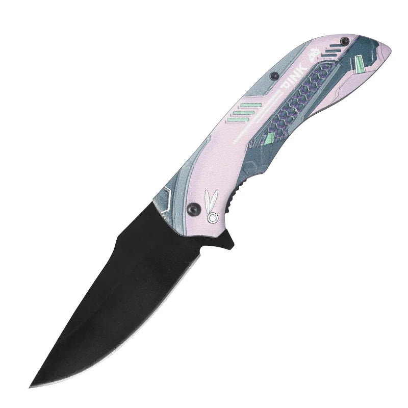 Pink Design 3D Printed EDC Pocket Knife Black Coating Stainless Steel Handle Aluminum 3Cr13 Industrial Hunting Survival Laser