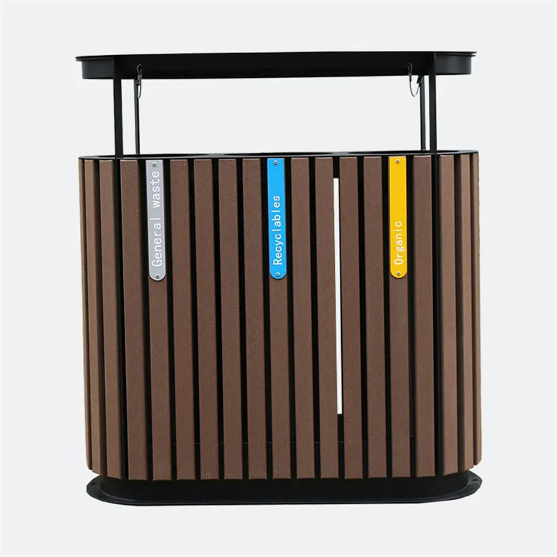 Outdoor Furniture Large Wood Garbage Receptacle Trash Can Outside Garden Street Sorting Recycle Waste Bin Public Dustbin