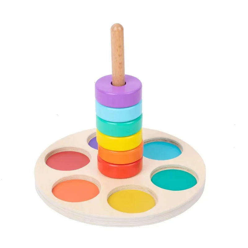 Montessori Wooden Children's Early Education Foldable rainbow Hoop Cultivation Color Cognitive Coordination Matching Stud Toys
