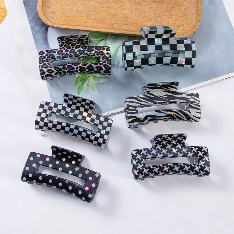 Casual Square Hair Clips Black and White Checkerboard Hair Claws Accesorios Para El Cabello