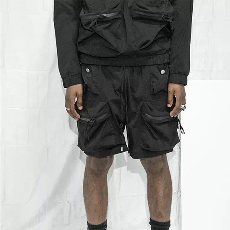 Mens Custom 6 Pocket Polyester Basketball Shorts Street Style Half Pants with Puff Printing Knitted Weaving Method
