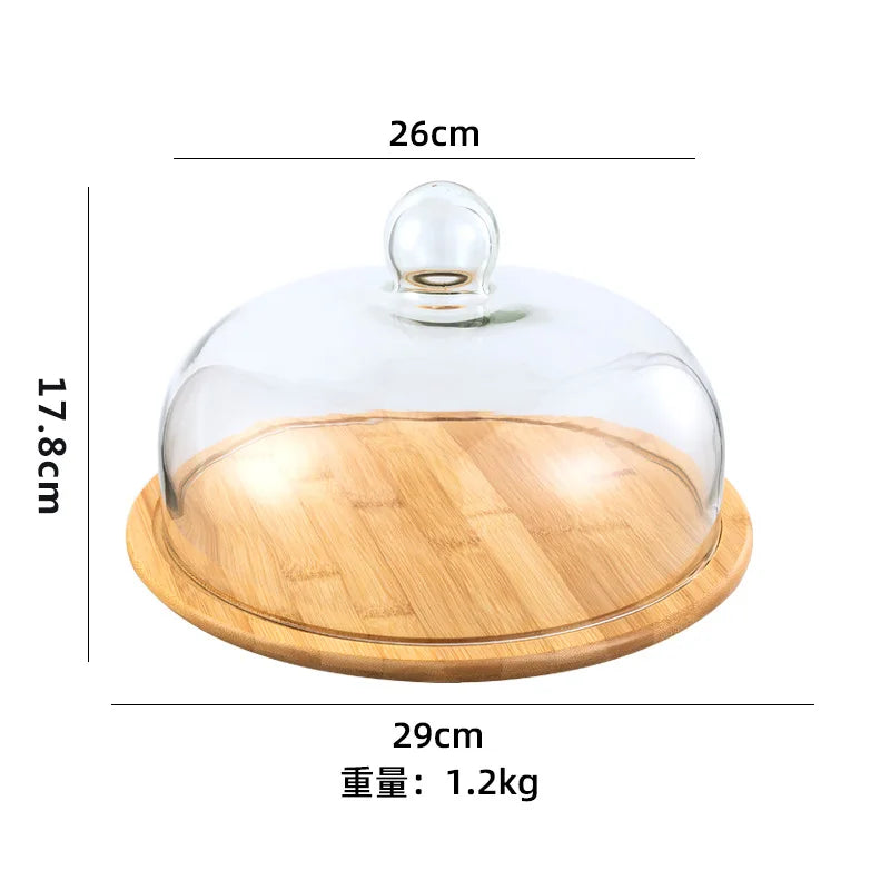 Popular Modern Design Bamboo Made Wedding Cake Stand Tray with Glass Lid