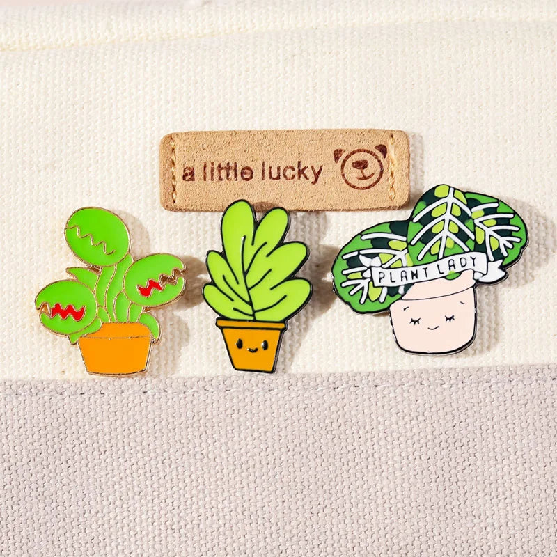 Cheap Wholesale Plant Enamel Pins Custom Potted Brooches Lapel Badges Fun Plant Jewelry Gift Metal Pin