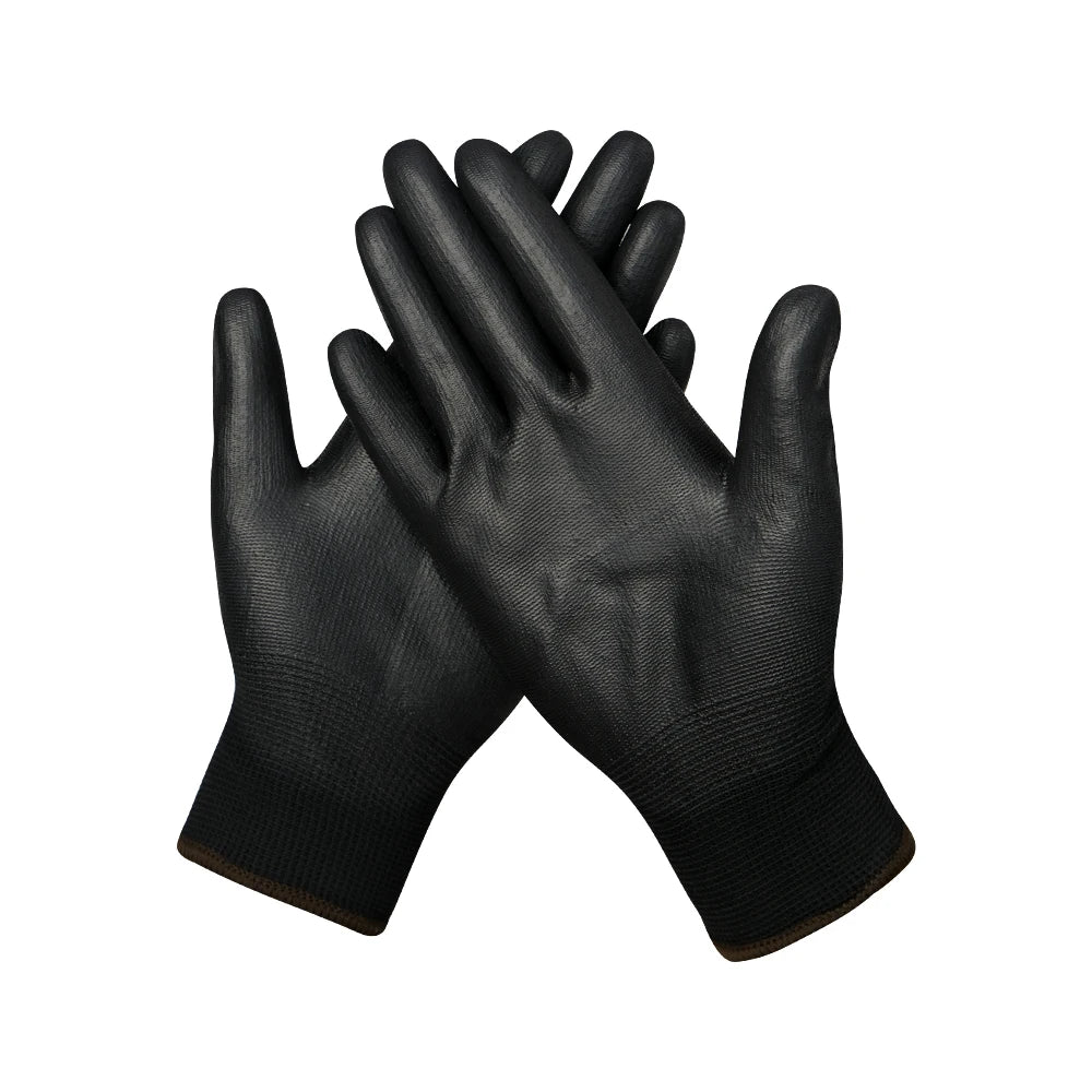 High Quality Black Nylon PU Coated Gloves 13 Gauge Polyester Durable Safety Work Gloves Black PU Coated Gloves for Garden Work