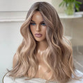 Invisible Knots Scalp Silk Top Closure Lace Wigs Russian European Human Hair Ash Blonde Highlight Brown High Density Thick End