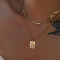 Dazan New 18k Gold Plated Tarnish Free Stainless Steel Minimalist Cute INSDouble Scallop Square Fold Necklace Banquet Jewelry