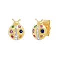 Lovely 925 Sterling Silver Ladybug Stud Earrings for Women Girls Gold Plated Animal Colorful Crystals Cute Style for Parties
