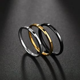 NEW Design Anillo Mujer 2MM Stainless Steel Black Plated Smooth Thin Finger Ring 18K Gold Plated Men Women Knuckle Ring