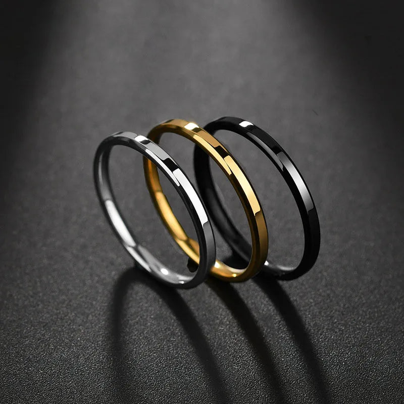 NEW Design Anillo Mujer 2MM Stainless Steel Black Plated Smooth Thin Finger Ring 18K Gold Plated Men Women Knuckle Ring