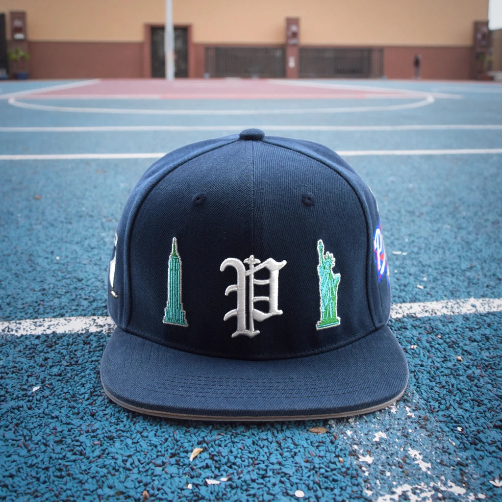 Premium Men's 6-Panel Flat Bill Basketball Sports Cap Customizable Embroidered Patch Logo Snapback Design Tropical Leaf Pattern