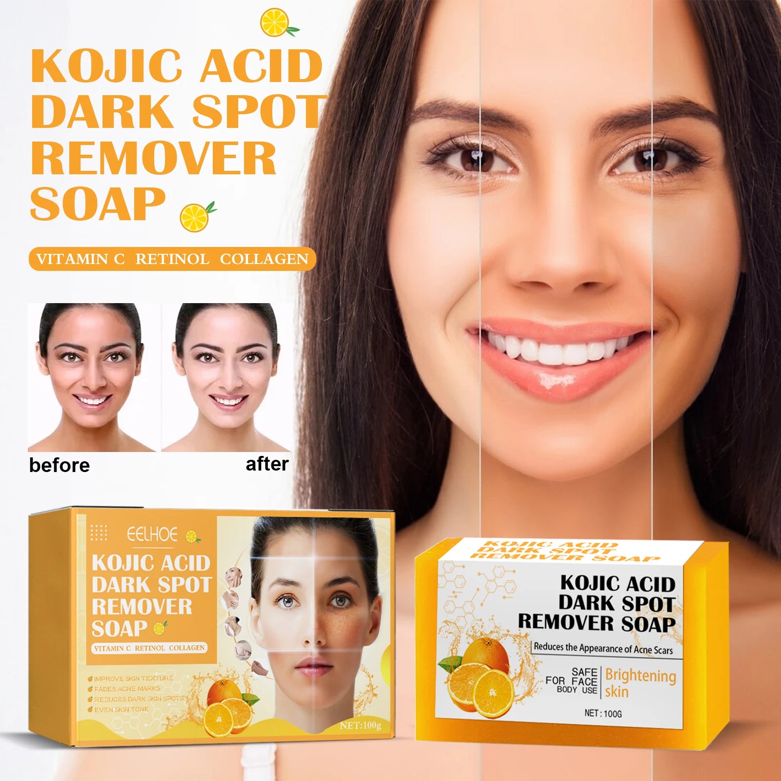Gentle Cleansing Anti Spot Dark VC Turmeric Shea Butter Kojic Acid Face Wash Body Use Dark Remover Brightening Kojic Acid Soap