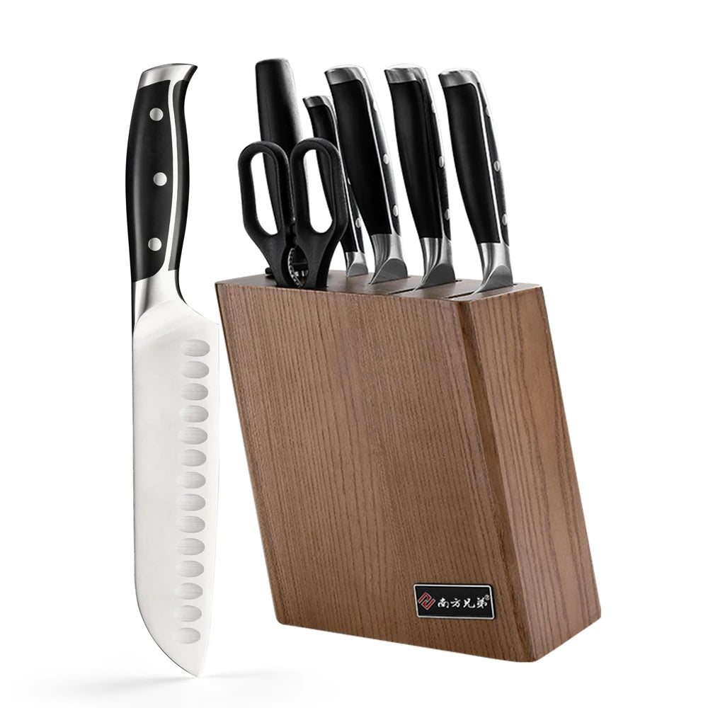 Custom Logo 7 Pieces German 1.4116 Stainless Steel Kitchen Knife Set with Wooden BlockKnife Set with ABS Handle