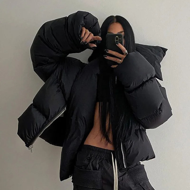 WInter New Trends Stand Collar Zip Puff Long Sleeve Warm Cotton Women's Coats