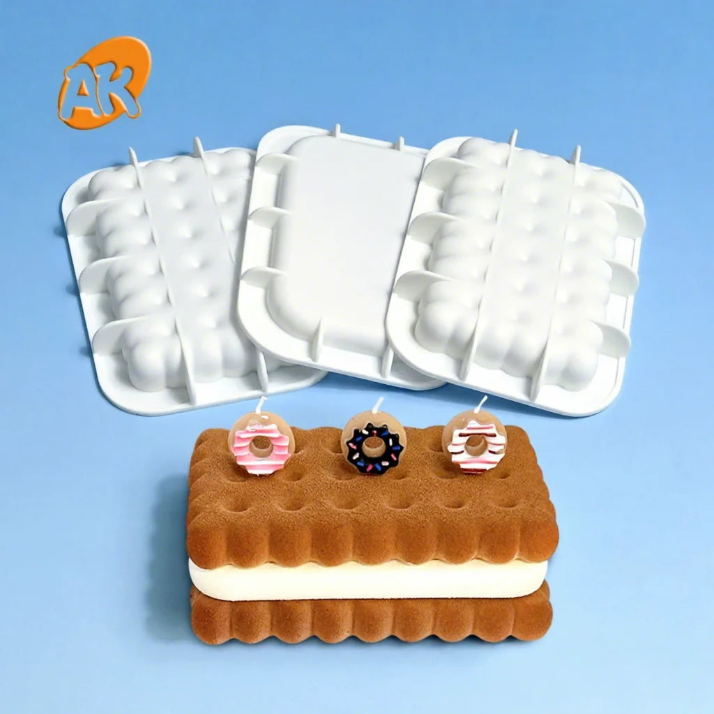 AK New 4.9" 3pcs Cookie Ice Cream Sandwich Chocolate Mold 3D Silicone Mousse Cake Mold Pastry Baking Tray DIY Resin Candle Mould