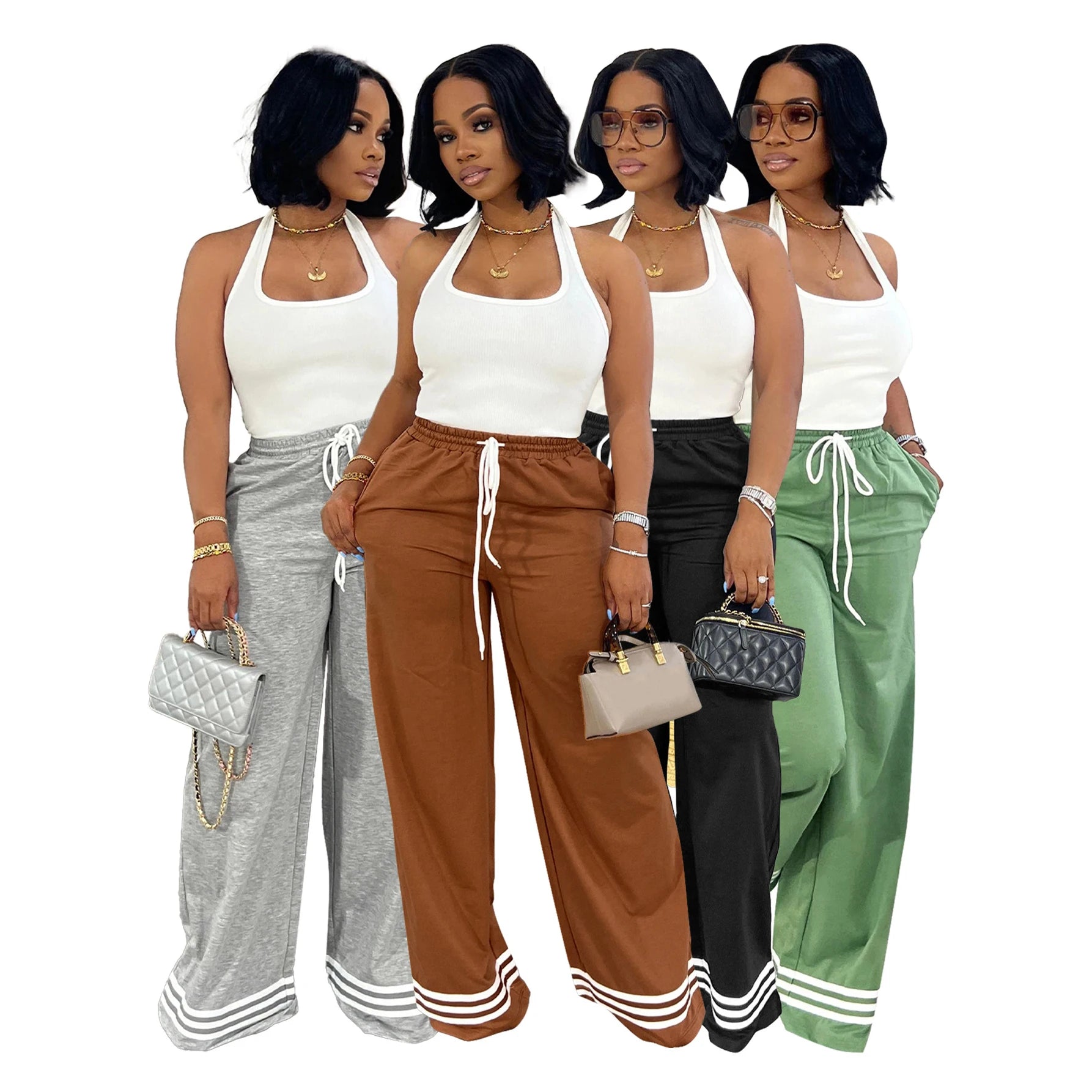 Fall Clothes 2024 Women Wide Leg Women's Pants Trousers High Waist Customized Girls Loose Pants With Side Stripe
