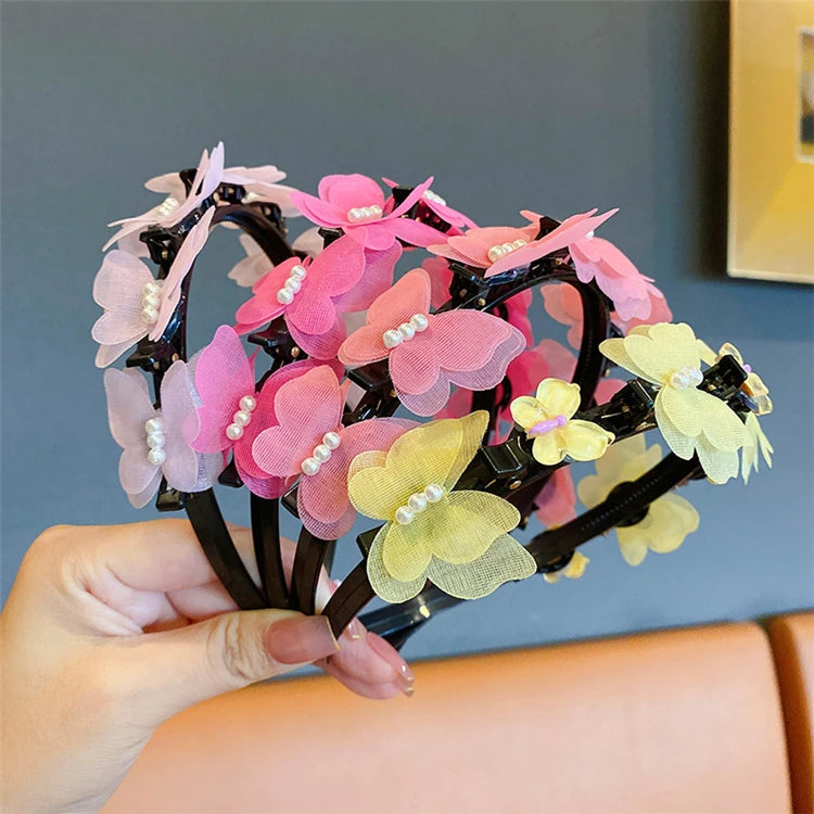 New Style New Butterfly Braided Organza Acrylic Headband Hair Accessories Design Hair Bands for Kids Girls