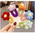Korea 6.5CM Cute Plush Hairpin Colorful Flower BB Clip Wool Hand-Woven Bangs Hairpin for Girls Headwear