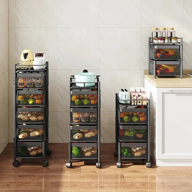 Wholesale Metal 3 4 5 Layer Rotating Utility Trolley Cart Kitchen Storage Rack Organizer With Wheels