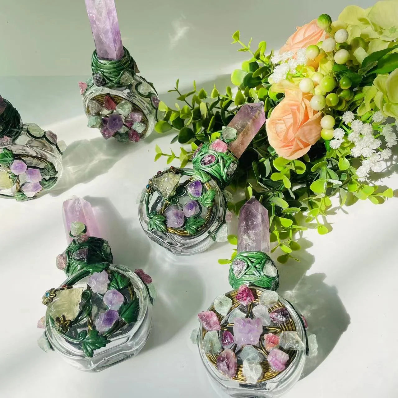 Wholesale Natural Crystal Glass Perfume Bottle DIY Amethyst Point Crystal Perfume Bottle